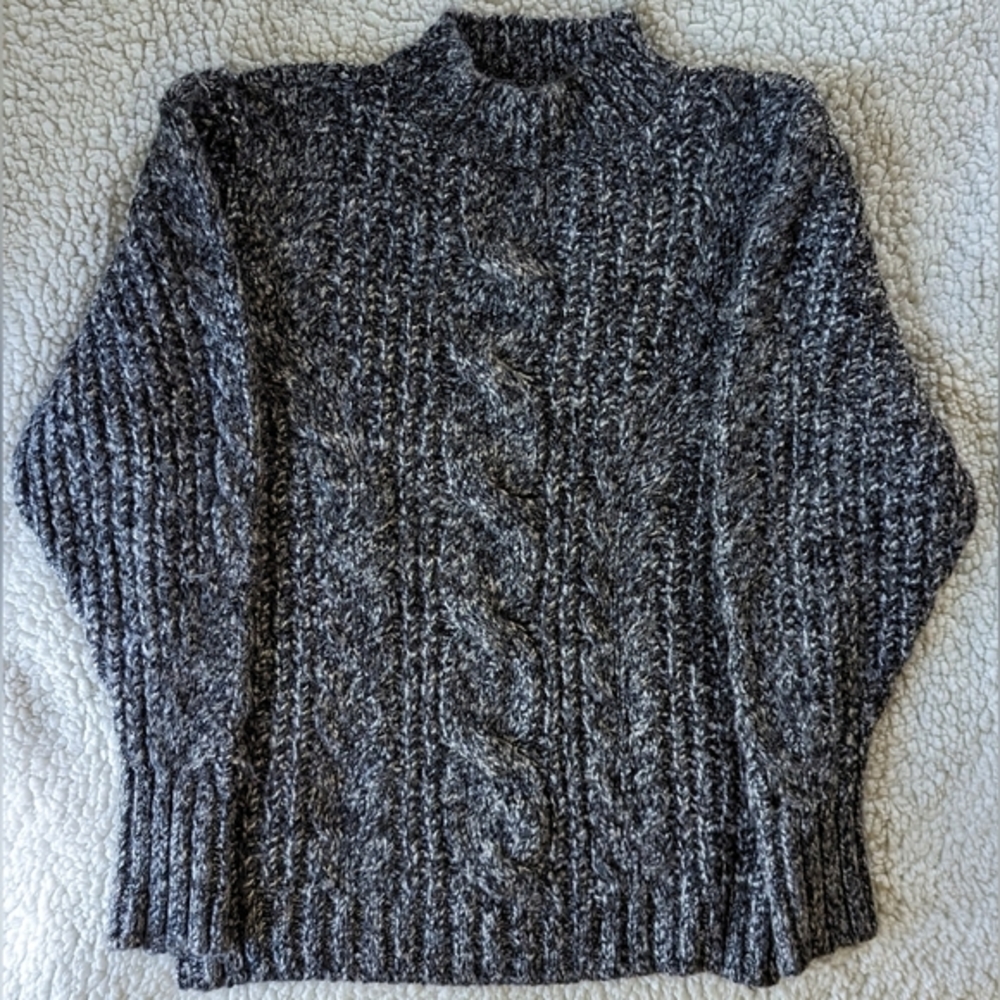 NWT TopShop blk/gray/white marled mock neck thick ribbed knit with cable knit